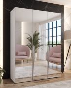 Kleiderschrank | Farbe: Weiß | 3 Spiegeltüren | 2 Fächer | 2 Kleiderstangen | Maße: 150 x 52 x 202 cm | Griffe: Kaschmir | Soft-Close-Funktion | ABS-Kantenschutz