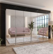 Drehtürenschrank | Farbe: Kaschmir | Schlafzimmerschrank mit Spiegel | Griffe: Kaschmir | Soft-Close-Funktion | 3 Fächer | 3 Kleiderstangen | Maße: 300 x 52 x 202 cm | ABS-Kanten