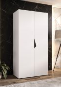Drehtürenschrank / Kleiderschrank | 1 Meter breit | ABS-Kantenschutz | Griffe: Schwarz | Farbe: Weiß | Maße: 100 x 52 x 202 cm | für Schlafzimmer