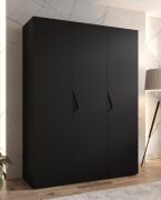 Kleiderschrank | 3 Türen | Farbe: Schwarz | Griffe: Schwarz | Maße: 150 x 52 x 202 cm | 2 Kleiderstangen | 2 Fächer | Drehtürenschrank