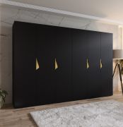 Drehtürenschrank / Kleiderschrank | Farbe: Schwarz | 3 Meter breit | 6-Türig | Griffe: Gold | 4 Fächer | Maße: 300 x 52 x 202 cm | 4 Kleiderstangen