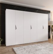 Drehtürenschrank | 6 Türen | Farbe: Weiß | 3 Kleiderstangen | Griffe: Kaschmir | 3 Fächer | Maße: 300 x 52 x 202 cm | Soft-Close-Funktion