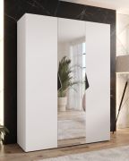 Drehtürenschrank / Kleiderschrank | 1 Spiegeltür | Farbe: Weiß | 2 Fächer | Griffe: Schwarz | 2 Kleiderstangen | Soft-Close | Maße: 150 x 52 x 202 cm