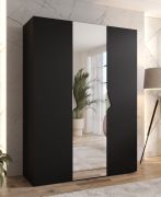 Drehtürenschrank / Kleiderschrank | 1 Spiegeltür | Farbe: Schwarz | 2 Fächer | Griffe: Kaschmir | 2 Kleiderstangen | Soft-Close | Maße: 150 x 52 x 202 cm