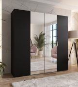 Drehtürenschrank | Farbe: Schwarz | 2 Spiegeltüren | Griffe: Kaschmir | 2 Fächer | 2 Kleiderstangen | Maße: 200 x 52 x 202 cm | Soft-Close-Funktion