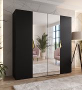 Drehtürenschrank | Farbe: Schwarz | 2 Spiegeltüren | Griffe: Gold | 2 Fächer | 2 Kleiderstangen | Maße: 200 x 52 x 202 cm | Soft-Close-Funktion