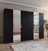 Drehtürenschrank / Kleiderschrank | Farbe: Schwarz | 2 Spiegeltüren | 4 Fächer | Griffe: Kaschmir | 4 Kleiderstangen | Maße: 300 x 52 x 202 cm | ABS-Kanten