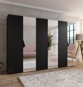 Kleiderschrank | 3 Spiegeltüren | 3 Fächer | Farbe: Schwarz | 3 Kleiderstangen | Griffe: Schwarz | Maße: 300 x 52 x 202 cm | Soft-Close-Funktion