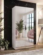 Drehtürenschrank | Farbe: Weiß | 1 Fach | Griffe: Schwarz | Maße: 100 x 52 x 202 cm | 1 Kleiderstange | Schlafzimmerschrank mit Spiegel | Soft-Close-Funktion