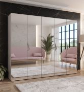 Drehtürenschrank / Kleiderschrank | Farbe: Kaschmir | 3 Fächer | Soft-Close | Griffe: Kaschmir | Schlafzimmerschrank mit Spiegel | Maße: 250 x 52 x 202 cm | ABS-Kanten