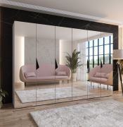 Drehtürenschrank | Farbe: Kaschmir | 3 Meter breit | Griffe: Schwarz | Schlafzimmerschrank mit Spiegel | 4 Kleiderstangen | Soft-Close | Maße: 300 x 52 x 202 cm | 4 Fächer