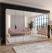 Schlafzimmerschrank mit Spiegel | 3 Fächer | Farbe: Kaschmir | 3 Kleiderstangen | Kleiderschrank | Griffe: Schwarz | Maße: 300 x 52 x 202 cm | Soft-Close-Funktion