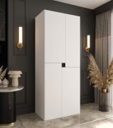 Kleiderschrank / Drehtürenschrank | Weiß | 4 Drehtüren | 3 Fächer | 1 Kleiderstange | 90 x 52 x 203 cm | für Schlafzimmer | Soft-Close Funktion