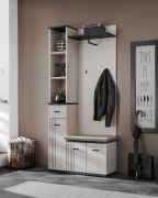 Garderobe mit Sitzgelegenheit | Farbe: Kaschmir / Schwarz | Maße: 90 x 32 x 203 cm | 2 Haken | Modernes Design | 1 Schuhschrank | für den Vorraum