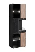 Vitrine | inkl. Bio-Ethanol Kamin | Farbe: Schwarz / Eiche Vicking / Schwarzer Marmor | inkl. LED-Beleuchtung | Push-to-open Funktion | 60 x 40 x 182 cm