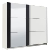 Moderner Kleiderschrank mit zwei Kleiderstangen Sizila 01, Farbe: Weiß / Schwarz, 10 Fächer, Spiegel, Maße: 210 x 217 x 62,5 cm, hochwertige Materialien