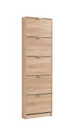 Schuhschrank mit fünf Kipptüren Veliko 05, Farbe: Eiche Sonoma, ABS-Kanten, fünf Fächer, Maße: 191,5 x 58 x 18 cm, funktional und modern