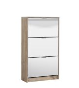 Schuhschrank mit Spiegeltüren Gradide 08, Farbe: Eiche Grau, ABS-Kanten, Griffe: Grau, drei Kipptüren, Maße: 119 x 67 x 28 cm, sechs Fächer, modernes Design