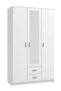 Heller Drehtürenschrank / Kleiderschrank mit zwei Schubladen Kovin 06, eine Spiegeltür, Farbe: Weiß, eine Kleiderstange, fünf Fächer, Maße: 205 x 120 x 52 cm