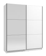 Heller Kleiderschrank mit einer Spiegeltür Kule 06, Farbe: Weiß, Schiebetürenschrank, modernes Design, eine Kleiderstange, sechs Fächer, Maße: 210 x 179 x 62,5 cm