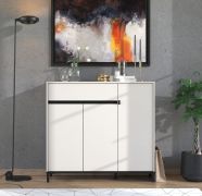 Schuhschrank | 3 Drehtüren | Farbe: Kaschmir | ABS-Kanten | 1 Schublade | 8 Fächer | Maße: 118,5 x 40 x 109,5 cm | für den Eingangsbereich
