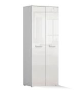 Drehtürenschrank / Kleiderschrank | Weiß Hochglanz | Doppelflügeltüren | 199 x 80 x 51 cm | 2 Fächer | Einfarbiges Minimal-Design | dünne Griffe