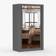 1,2 Meter breiter Schiebetürenschrank / Kleiderschrank mit Spiegel Grau | Biokovo 07 | 215 x 120 x 64 cm | 2 Türen | 7 Fächer | Einfarbig | eckig