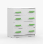 80 cm breite Kommode | Weiß | Smolikas 20 | grüne Holzgriffe | 4 geräumige Schubladen | 90 x 80 x 40 cm | Kinder | Jugend