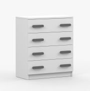 80 cm breite Kommode | 90 x 80 x 40 cm | Weiß | graue Holzgriffe | Smolikas 24 | 4 geräumige Schubladen | Kinder | Jugend