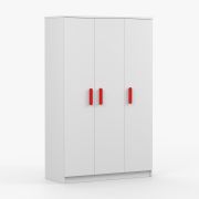 1,2 Meter breiter Kleiderschrank / Drehtürenschrank | Weiß | 9 Fächer | 192 x 120 x 50 cm | Kleiderstange | Holzgriffe | Smolikas 120 | 3 Türen