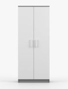 Kleiderschrank  / Drehtürenschrank | Weiß / Grau | Smolikas 65 | 2 Türen | weiße Holzgriffe | 5 Fächer | 1 Kleiderstange | 192 x 80 x 50 cm