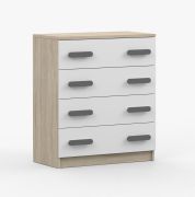 80 cm breite Kommode | Smolikas 08 | Weiß / Sonoma Eiche | 4 Schubladen | graue Holzgriffe | 90 x 80 x 40 cm | Kinder | Jugend