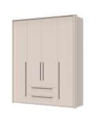 Kleiderschrank mit vier Türen Neiafu 40, zwei Schubladen, drei Kleiderstangen, Farbe: Kaschmir, sieben Einlegeböden, Maße: 226 x 187 x 60 cm, verstellbare Füße