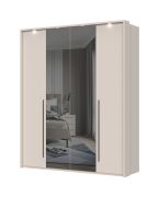 Kleiderschrank mit zwei Spiegeltüren und LED-Rahmen Neiafu 65, Farbe: Kaschmir, Maße: 224 x 182 x 56 cm, Soft-Close-Funktion, verstellbare Füße