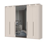 Drehtürenschrank mit zwei Spiegeltüren Neiafu 75, Farbe: Kaschmir, Maße: 224 x 272 x 56 cm, Soft-Close-Funktion, drei Kleiderstangen, mit LED-Rahmen