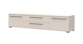 TV-Möbel / TV-Unterschrank mit Soft-Close-Funktion Neiafu 117, Farbe: Kaschmir, zwei Schubladen, zwei Türen, verstellbare Füße, Maße: 46 x 201 x 46 cm