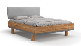 Einzelbett / Gästebett | Massivholz | Eichenholz geölt | weichen gepolsterten Kopfteil | 180 x 200 cm | Minimalistisch | Modern