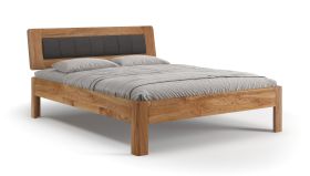 Einzelbett / Gästebett | Massivholz | Eichenholz geölt | gepolsterten Kopfteil | 200 x 200 cm | Minimalistisch | einzigartige Holzstruktur