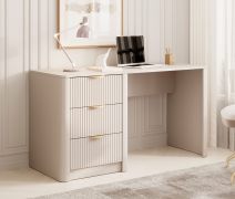 Schreibtisch | Beige | 3 Schubladen | 140 x 55 x 76 cm | Griffe: Metall | ABS-Kanten | modernes Lamellen Design | für Büro