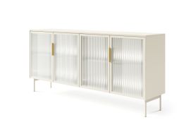 Kommode mit LED-Beleuchtung Chaabane 02 | Farbe: Kaschmir | gerillter Glasfront | vier Türen | Maße: 82,5 x 181 x 39 cm | ABS-Kantenschutz | Griffe & Beine: Metall
