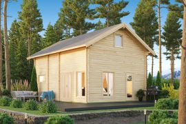 Ferienhaus F34 mit 2 Etagen | 65,3 m² | 92 mm Blockbohlen | Naturbelassen | Inkl. Fußboden & Fenster 2-Hand-Dreh-Kippsystematik