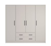 Moderner Kleiderschrank Hannut 06, zwei Kleiderstangen, Farbe: Kaschmir, vier Türen, Maße: 190 x 200 x 56 cm, zwei Schubladen, fünf Holzeinlegeböden