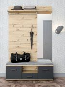Garderobe Lavon | Farbe: Eiche Artisan/Anthrazit | Sitzbank | Kleiderstange | großer Spiegel | Vorraum | 1 Schublade | 5 Fächer | Flur | 130 x 39 x 200 cm