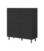 Dunkle Kommode mit vier Türen Zapopan 92, Push-to-open Funktion, Farbe: Schwarz, Beine: Metall, Maße: 112 x 100 x 40 cm, acht Fächer, für Vorraum