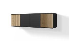 TV-Board / TV-Schrank Valtierrilla 01, vier Türen, Farbe: Schwarz / Eiche Artisan, Push-to-open Funktion, Maße: 40 x 140 x 40 cm, für Wohnzimmer