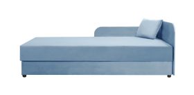 Tagesbett / Gästebett Lobatos 18, Farbe: Hellblau, Kopfteil rechts, ausklappbarer Stauraum, Liegefläche: 90 x 195 cm, inkl. Kissen, Bonellfederkernung