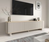 TV-Möbel | Farbe: Kaschmir / Eiche Vicenza | 3 Kipptüren | 3 Fächer | Push-to-open Funktion | Maße: 200 x 40 x 54 cm | auf Beinen oder hängend montierbar