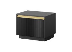 Nachtkommode mit einer Schublade Finghall 13, Farbe: Schwarz, Soft-Close-Funktion, hängend montierbar, ABS-Kantenschutz, Griff: Gold, Front: gerillt