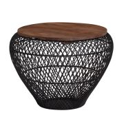 Couchtisch rund aus Mango Massivholz, Farbe: Mango / Schwarz - Abmessungen: 60 x 60 x 45 cm (B x T x H) mit Korbgestell
