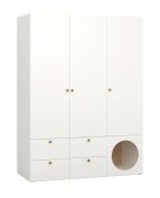 Kleiderschrank mit zwei Kleiderstangen Aenna 10, modernes Design, Farbe: Weiß / Eiche, Maße: 202,5 x 151 x 60 cm, Griffe: Eiche, sehr Langlebig